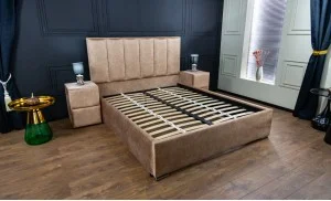 Pat Tapitat Klaus 1, bej închis/somieră metal, 160x200