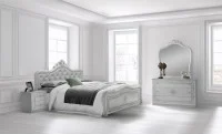 Dormitor Clasic Luisa Bianco Silver cu Saltea, Somieră și Dulap 4 Uși Incluse