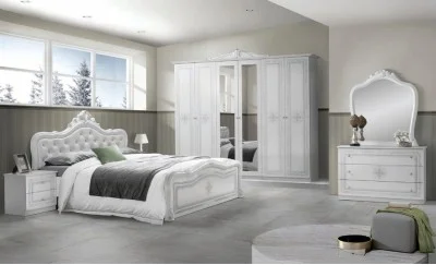 Dormitor Clasic Luisa Bianco Silver cu Dulap 6 Uși