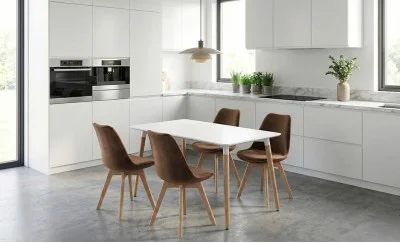 Set Masă Living SL673 Albă cu 4 Scaune J901 Maro
