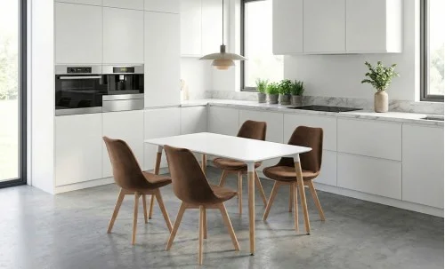 Set Masă Living SL673 Albă cu 4 Scaune J901 Maro