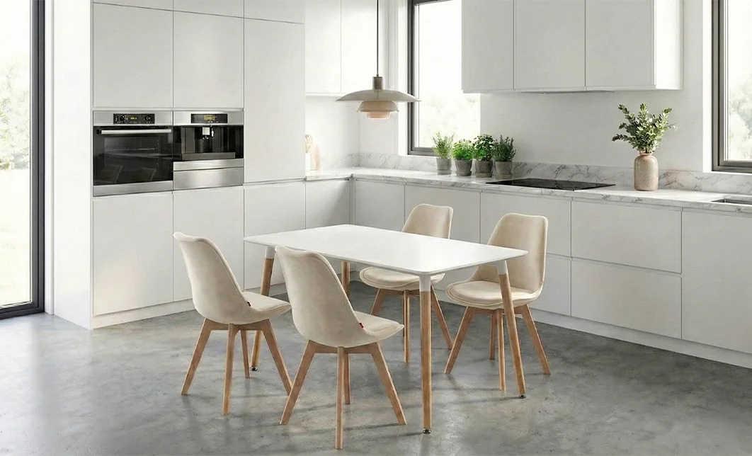 Set Masă Living SL673 Albă cu 4 Scaune J901 Bej