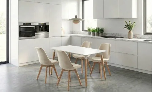 Set Masă Living SL673 Albă cu 4 Scaune J901 Bej