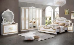 Dormitor Clasic Paloma Bianco Gold cu Dulap 6 Uși