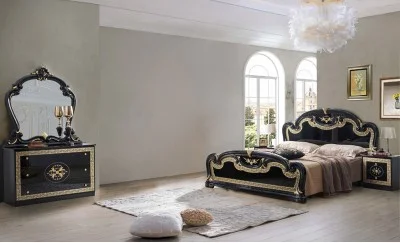 Dormitor Clasic Paloma Nero Gold cu Dulap 4 Uși