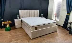 Pat Tapitat Klaus 2, bej deschis/somieră pal, 160x200