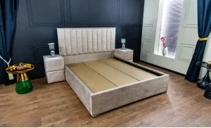 Pat Tapitat Klaus 2, bej deschis/somieră pal, 160x200