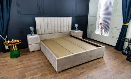 Pat Tapitat Klaus 2, bej deschis/somieră pal, 140x200