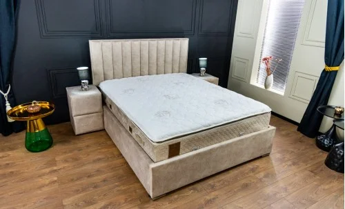 Pat Tapitat Klaus 2, bej deschis/somieră rabatabilă, 160x200