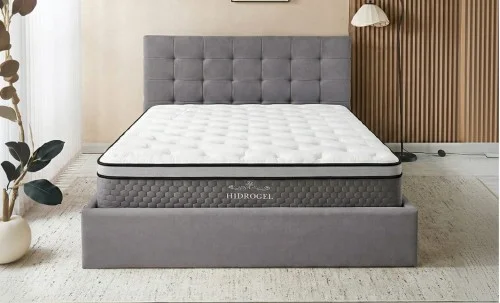 Pat Tapițat Cremona cu Somieră Rabatabilă KJB5734, Gri 160x200 