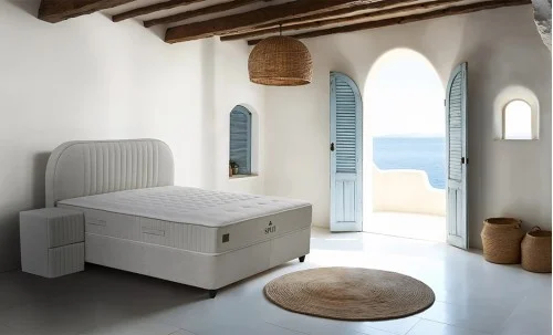 Set Pat Tapitat cu Saltea si Somiera Split Gri Deschis, 160x200