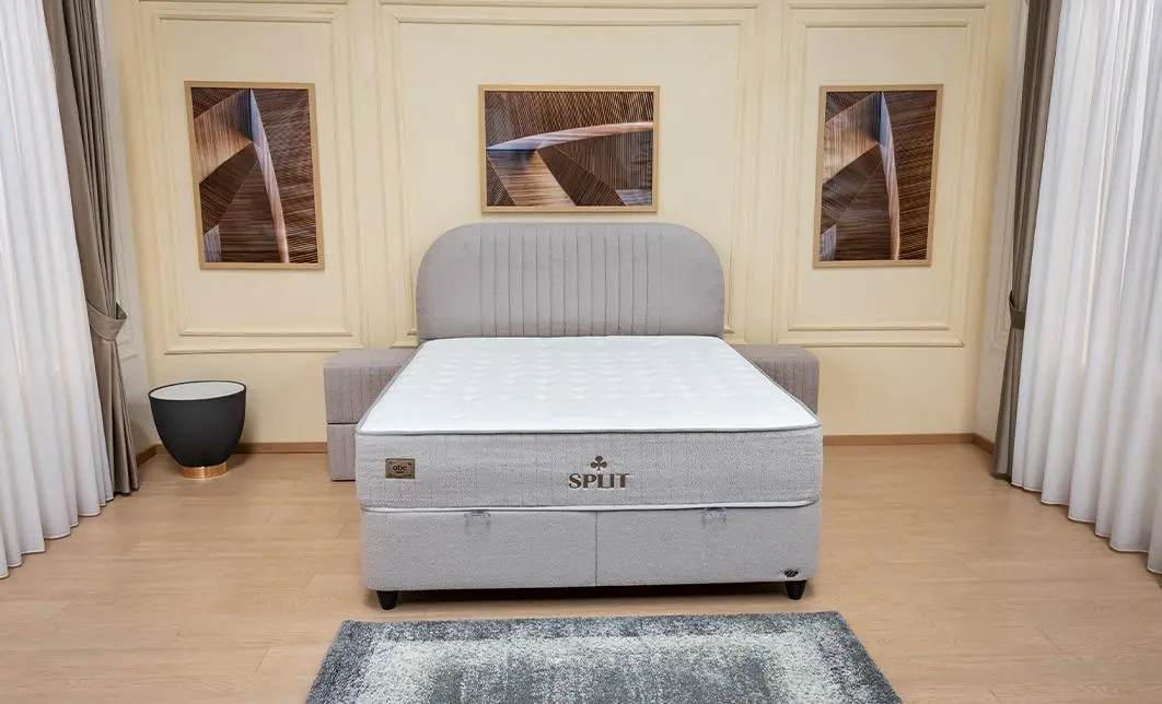 Set Pat Tapitat cu Saltea si Somiera Split Gri Deschis, 160x200 2