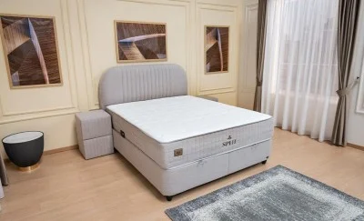 Set Pat Tapitat cu Saltea si Somiera Split Gri Deschis, 160x200