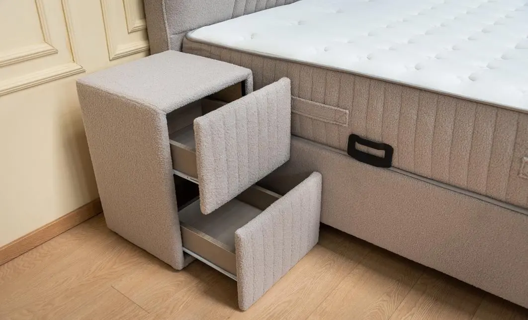 Set Pat Tapitat cu Saltea si Somiera Split Gri Deschis, 160x200