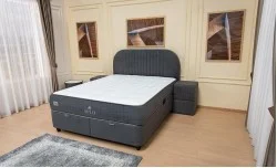 Set Pat Tapitat cu Saltea si Somiera Split Gri Inchis, 160x200