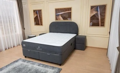 Set Pat Tapitat cu Saltea si Somiera Split Gri Inchis, 160x200