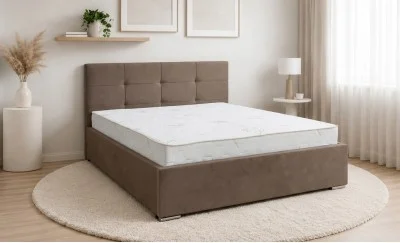 Set Pat Tapițat Fresh cu Saltea Bonell Aloe Vera și Somieră Rabatabilă, Maro Deschis 140x200