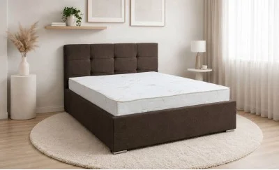 Set Pat Tapițat Fresh cu Saltea Bonell Aloe Vera și Somieră Rabatabilă, Maro Închis 140x200