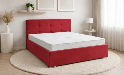 Set Pat Tapițat Fresh cu Saltea Bonell Aloe Vera și Somieră Rabatabilă, Roșu Catifelat 140x200