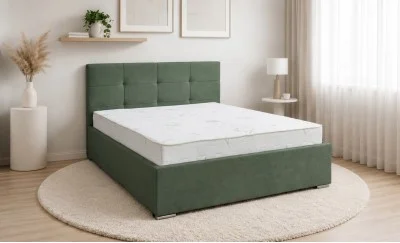 Set Pat Tapițat Fresh cu Saltea Bonell Aloe Vera și Somieră Rabatabilă, Verde Seladon 140x200
