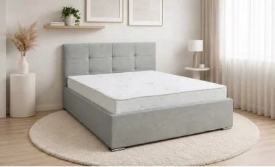 Set Pat Tapițat Fresh cu Saltea Bonell Aloe Vera și Somieră Rabatabilă, Gri Deschis 140x200