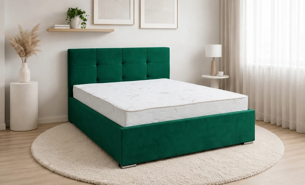 Pat Tapitat Fresh, Verde Smarald/Somieră rabatabilă 160x200
