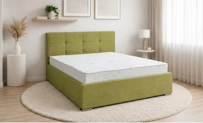 Set Pat Tapițat Fresh cu Saltea Bonell Aloe Vera și Somieră Rabatabilă, Verde Olive 160x200