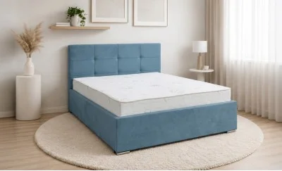 Set Pat Tapițat Fresh cu Saltea Bonell Aloe Vera și Somieră Rabatabilă, Gri Albăstrui 140x200