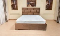 Set Pat Tapițat Mexico cu Saltea Bonell Aloe Vera și Somieră Rabatabilă, Cafeniu Deschis 160x200 6