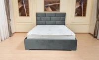 Set Pat Tapițat Mexico cu Saltea Bonell Aloe Vera și Somieră Rabatabilă, Gri Albăstrui 160x200 4