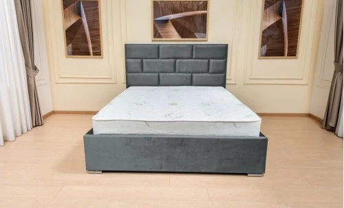 Set Pat Tapițat Mexico cu Saltea Bonell Aloe Vera și Somieră Rabatabilă, Gri Albăstrui 160x200