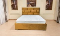 Set Pat Tapițat Mexico cu Saltea Bonell Aloe Vera și Somieră Rabatabilă, Muștar 160x200 6