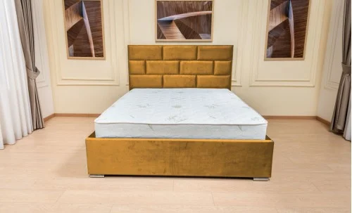 Set Pat Tapițat Mexico cu Saltea Bonell Aloe Vera și Somieră Rabatabilă, Muștar 160x200