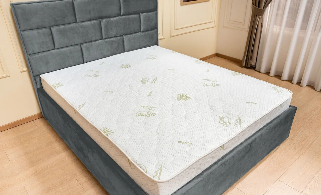 Set Pat Tapițat Mexico cu Saltea Bonell Aloe Vera și Somieră Rabatabilă, Gri Albăstrui 160x200 10