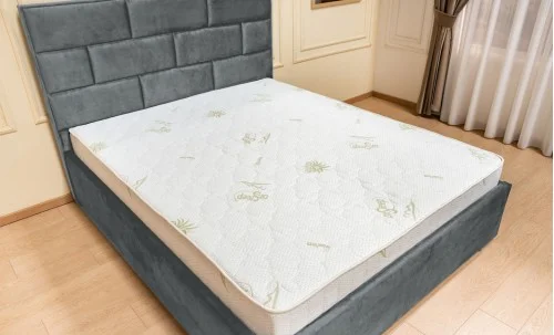Set Pat Tapițat Mexico cu Saltea Bonell Aloe Vera și Somieră Rabatabilă, Gri Albăstrui 160x200