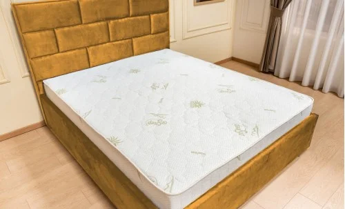 Set Pat Tapițat Mexico cu Saltea Bonell Aloe Vera și Somieră Rabatabilă, Muștar 160x200
