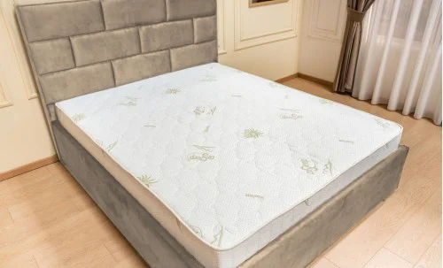 Set Pat Tapițat Mexico cu Saltea Bonell Aloe Vera și Somieră Rabatabilă, Bej 140x200