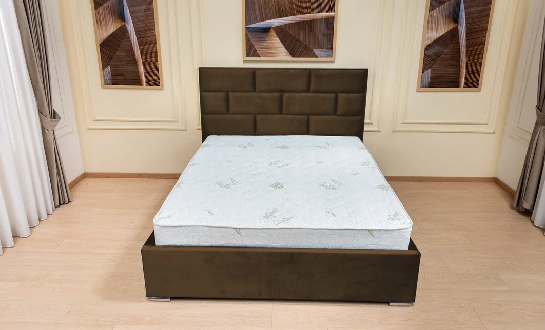 Set Pat Tapițat Mexico cu Saltea Bonell Aloe Vera și Somieră Rabatabilă, Maro 140x200 4