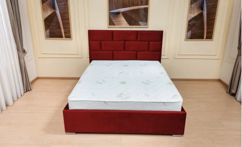Set Pat Tapițat Mexico cu Saltea Bonell Aloe Vera și Somieră Rabatabilă, Roșu Catifelat 180x200