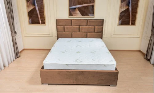 Set Pat Tapițat Mexico cu Saltea Bonell Aloe Vera și Somieră Rabatabilă, Cafeniu Deschis 160x200