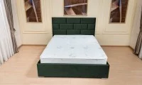 Set Pat Tapițat Mexico cu Saltea Bonell Aloe Vera și Somieră Rabatabilă, Verde Olive Închis 140x200