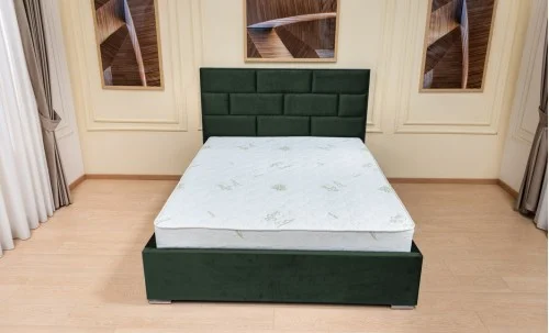 Set Pat Tapițat Mexico cu Saltea Bonell Aloe Vera și Somieră Rabatabilă, Verde Olive Închis 140x200