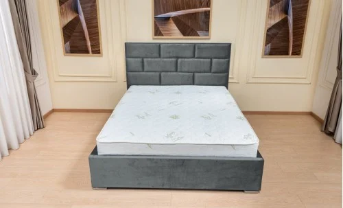 Set Pat Tapițat Mexico cu Saltea Bonell Aloe Vera și Somieră Rabatabilă, Gri Albăstrui 160x200