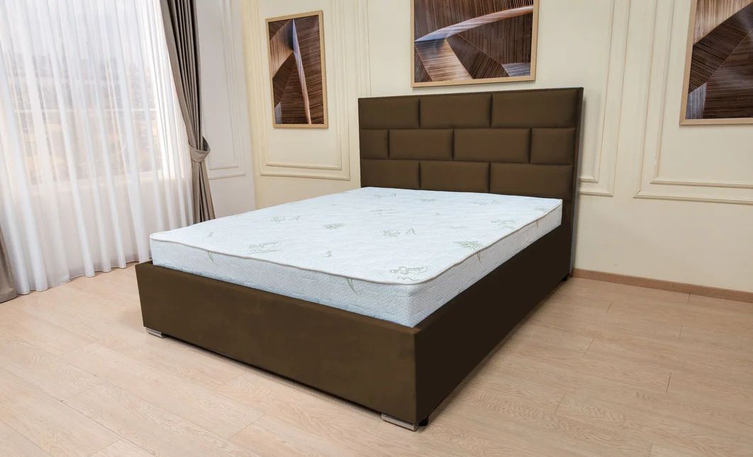 Set Pat Tapițat Mexico cu Saltea Bonell Aloe Vera și Somieră Rabatabilă, Maro 140x200 3
