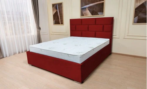 Set Pat Tapițat Mexico cu Saltea Bonell Aloe Vera și Somieră Rabatabilă, Roșu Catifelat 180x200
