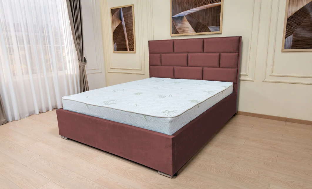 Set Pat Tapițat Mexico cu Saltea Bonell Aloe Vera și Somieră Rabatabilă, Mov 180x200 3