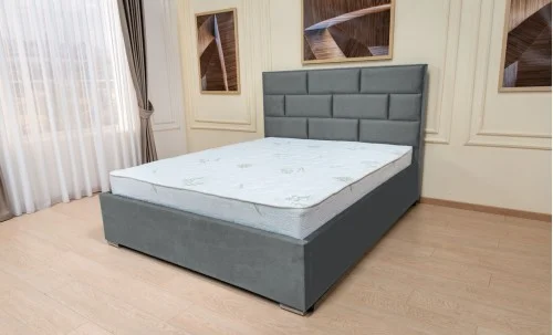 Set Pat Tapițat Mexico cu Saltea Bonell Aloe Vera și Somieră Rabatabilă, Gri Albăstrui 160x200