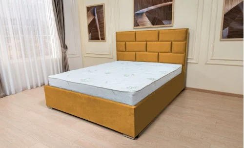 Set Pat Tapițat Mexico cu Saltea Bonell Aloe Vera și Somieră Rabatabilă, Muștar 160x200