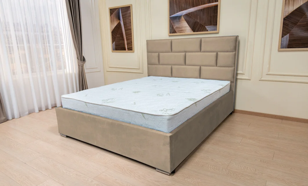 Set Pat Tapițat Mexico cu Saltea Bonell Aloe Vera și Somieră Rabatabilă, Bej 140x200 10