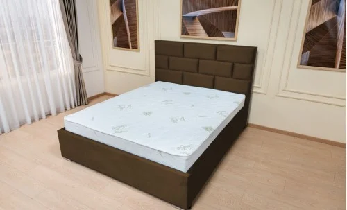 Set Pat Tapițat Mexico cu Saltea Bonell Aloe Vera și Somieră Rabatabilă, Maro 140x200